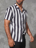 Men's Striped Causal Button Down Short Sleeve Shirts SKUC55680