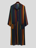 Mens Striped Button Long Sleeve Baggy Full Length Robe SKUF63207