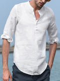 Men's Solid Color Button 3/4 Sleeve Shirts SKUB51886