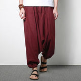 Mens Cotton Linen Harem Pants Casual Baggy Loose Trousers Fashion Wide Legs Trousers SKU846514