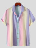 Men's Rainbow Striped Print Short-sleeved Shirts SKUH08233