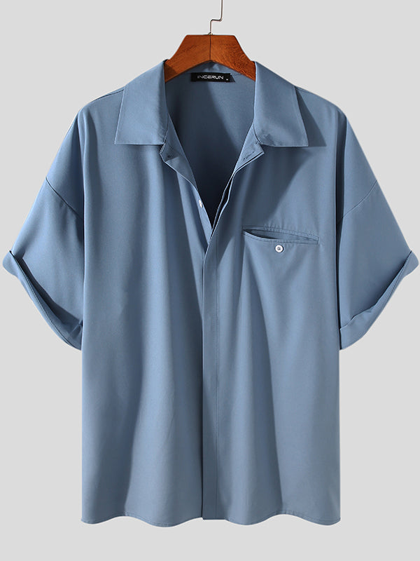 Mens Concealed Buttons Pockets Short-sleeved Shirts SKUH06023