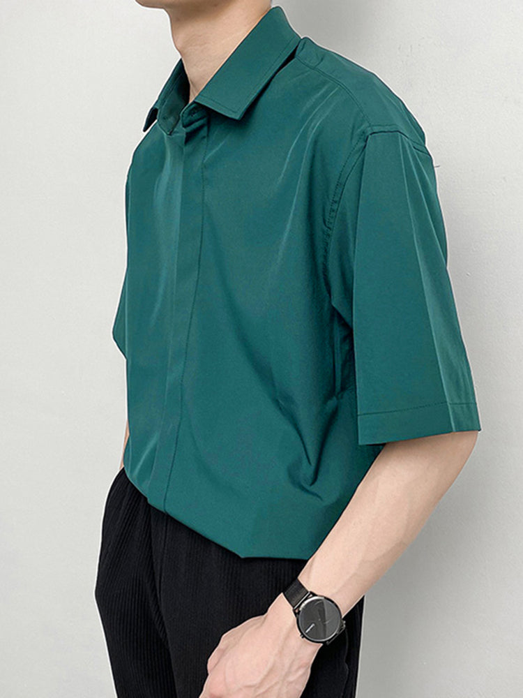 Mens Casual Solid Color Half Sleeve Shirts  SKUG99732