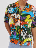 Mens Colorful Print Buttons Short Sleeve Shirts SKUF03706
