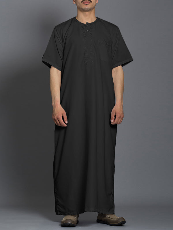 Men's Embroidery Short Sleeve Long Robe SKUF08605