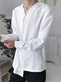 Chemises de couleur unie drapées à boutons irréguliers pour hommes SKUH27251