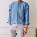 Mens Stand-up Collar Silky Solid Color Shirts SKUF28569
