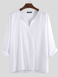 Mens V Neck Casual Linen Solid T-Shirts SKUA29780