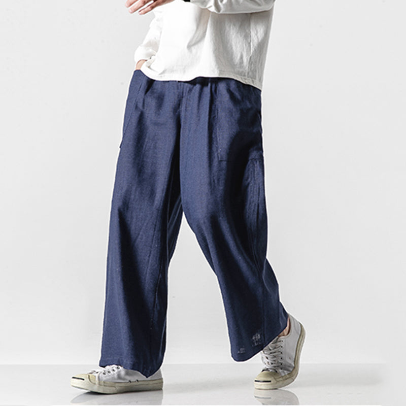 Mens Linen Straight Loose Wide-leg Pants SKUD78749 – INCERUNMEN