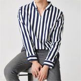 Men's Stand Collar V-neck Striped Shirts SKUD81319