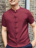 Mens Retro Button Linen Short Sleeve Shirts SKUA81984