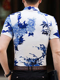 Chemise décontractée à imprimé floral en porcelaine de style chinois pour homme SKUB34784