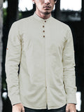 Men's Linen Stand-up Collar Solid Shirts SKUB64520