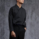 Hommes à manches longues rétro chinois chemises col en V Style ethnique hauts amples chemise SKUE28937