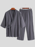 Mens Soft Long Sleeve Solid Color Loungewear Set SKUA26306
