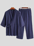 Mens Soft Long Sleeve Solid Color Loungewear Set SKUA26306