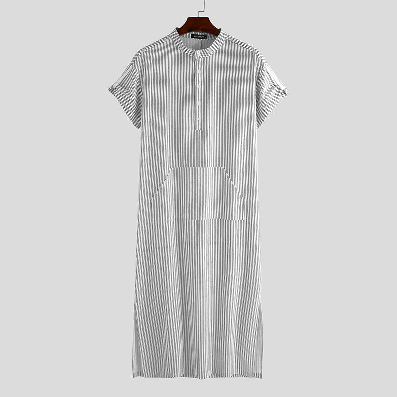 Mens Striped Loose Full Length Short Sleeve Robes SKUE55323