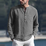 Mens Linen Causal Long Sleeve Henley Shirts SKUF61007