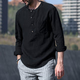 Chemises Henley à manches longues en lin pour hommes SKUF61007