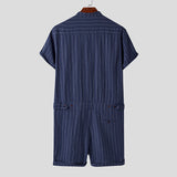 Mens Striped Button Causal Short Sleeve Jumpsuit SKUE55079