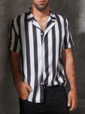 Men's Striped Causal Button Down Short Sleeve Shirts SKUC55680