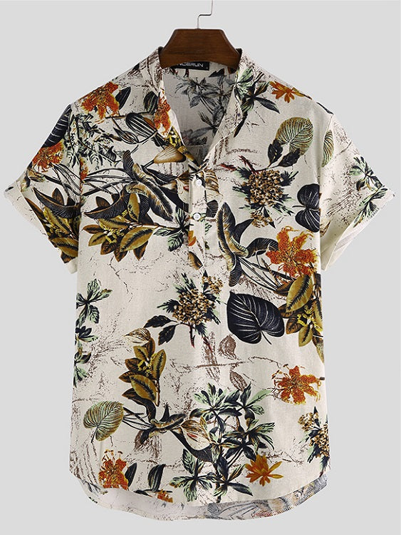 Mens Floral Print Short Sleeve Beach Shirts SKUD96497