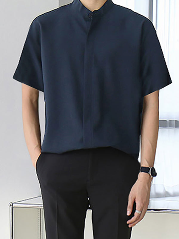 Men's Stand-up Collar Ice Silk Long-sleeved Shirts  SKUH05255