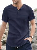 Men Linen Loose Casual Short Sleeve Solid T-Shirts SKUC21814