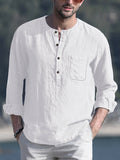 Chemises Henley à manches longues en lin pour hommes SKUF61007