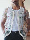 Chemises à manches courtes en maille florale sexy pour hommes SKUH00565