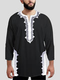 Mens Ethnic  V Neck Soft 3/4 Sleeve T-Shirts SKUC20639