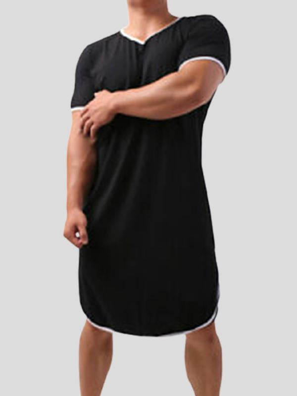 Men's Patchwork Short-sleeved Mid-length Robe SKUG63111
