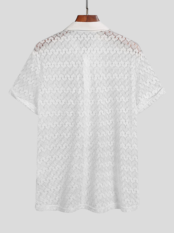 Men's Sexy Lace Short Sleeve Shirts SKUH43089