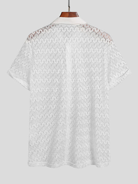Men's Sexy Lace Short Sleeve Shirts SKUH43089 – INCERUNMEN